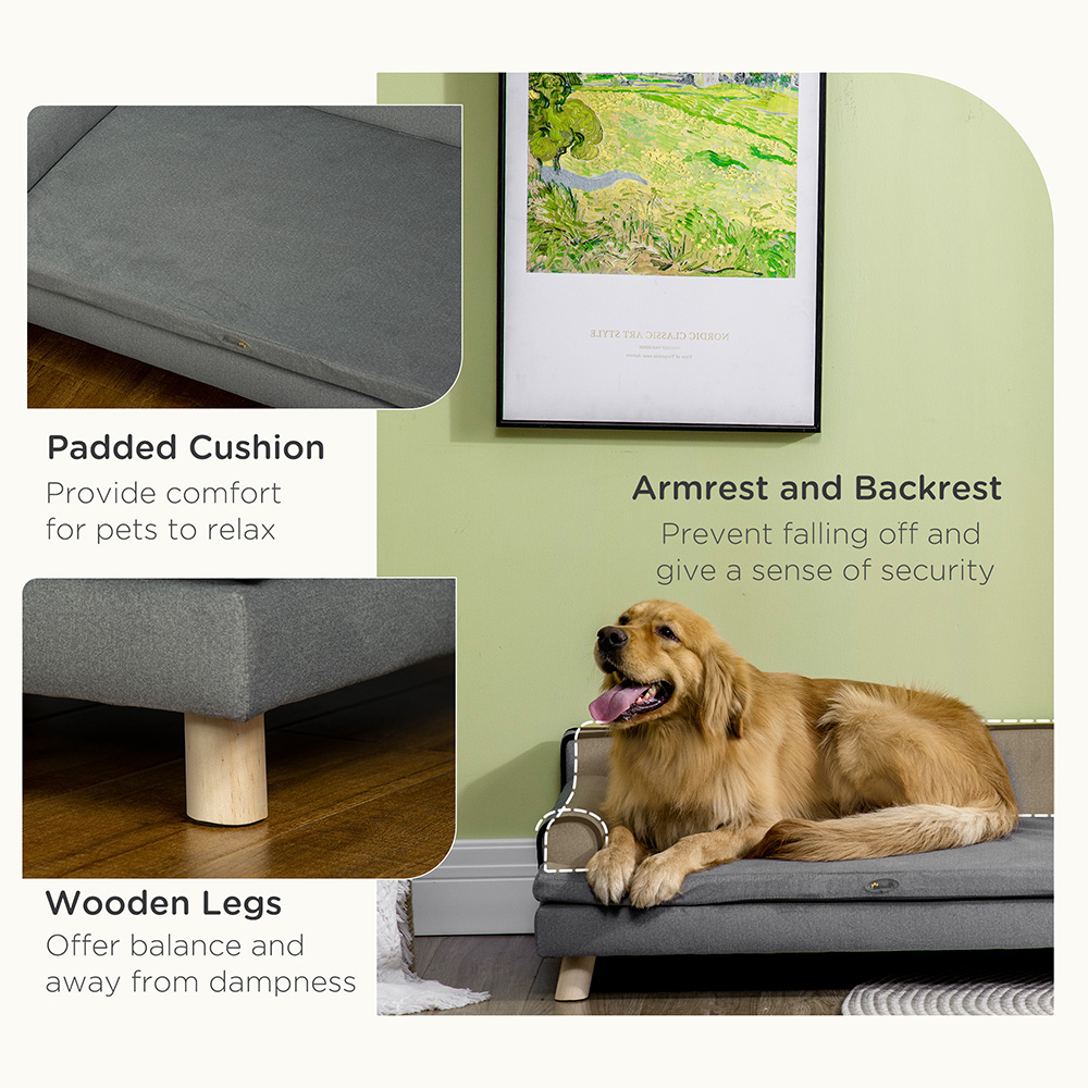 PawHut Grey Large and Medium Dogs Fabric Pet Sofa Image 7
