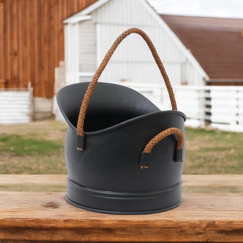 Acacia Home Black Coal Bucket with Brown Handle Image 2