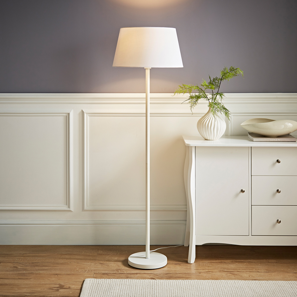 ValueLights Charlie Tapered Shade White Floor Lamp and Bulb Image 6