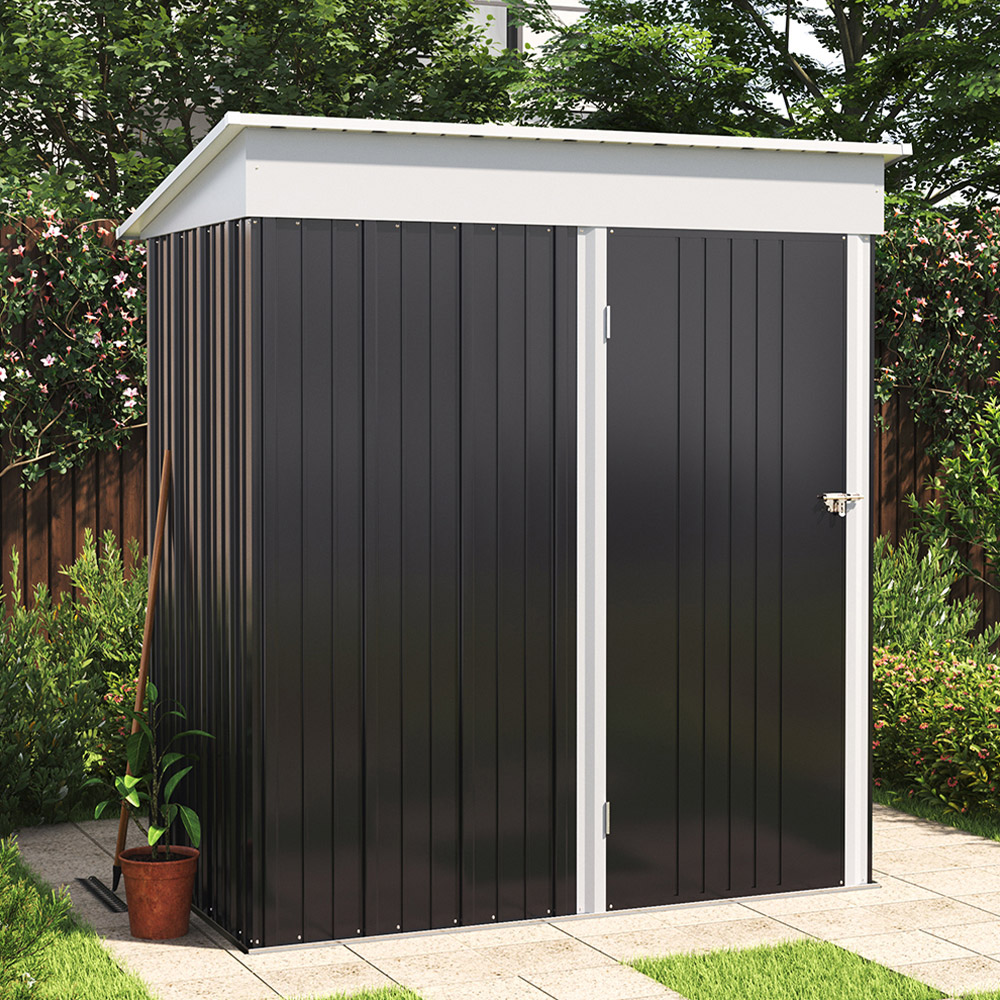 Living and Home 5.3 x 3ft Black Single Slope Roof Steel Outdoor Storage Shed with Shelves Image 2