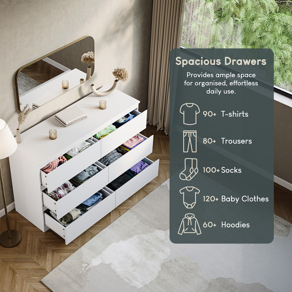 VIDA DESIGNS Denver 6 Drawer White Chest of Drawers Image 6