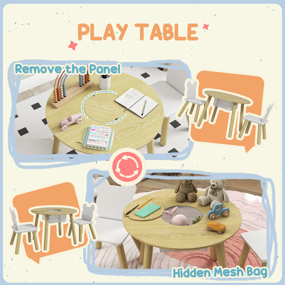 AIYAPLAY 2 Seater Kids Table and Chair Set with Centre Mesh Bag Image 5