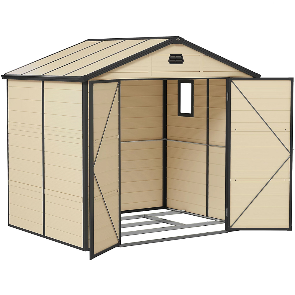 Outsunny 8 x 6ft Cream White Garden Shed Storage with Foundation Kit Image 1