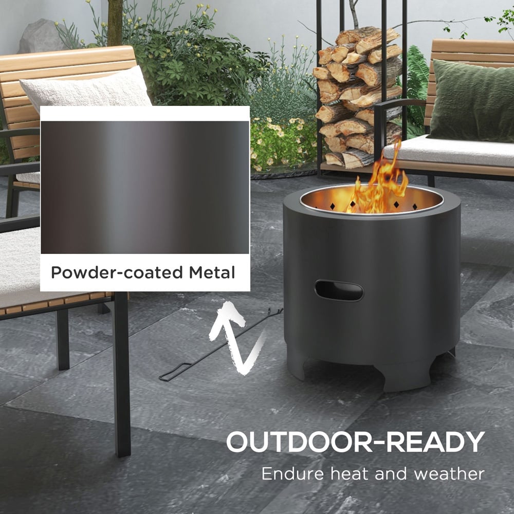 Outsunny Black Round Metal Bonfire Stove with Poker Fire Pit Image 5