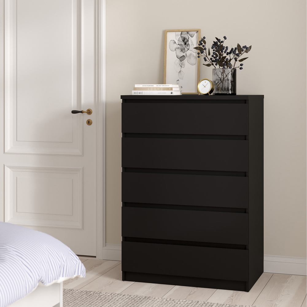 Florence 5 Drawer Matt Black Chest of Drawers Image 6