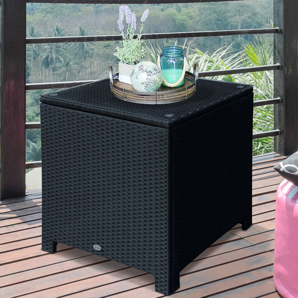 Outsunny Black PE Rattan Side Table Image