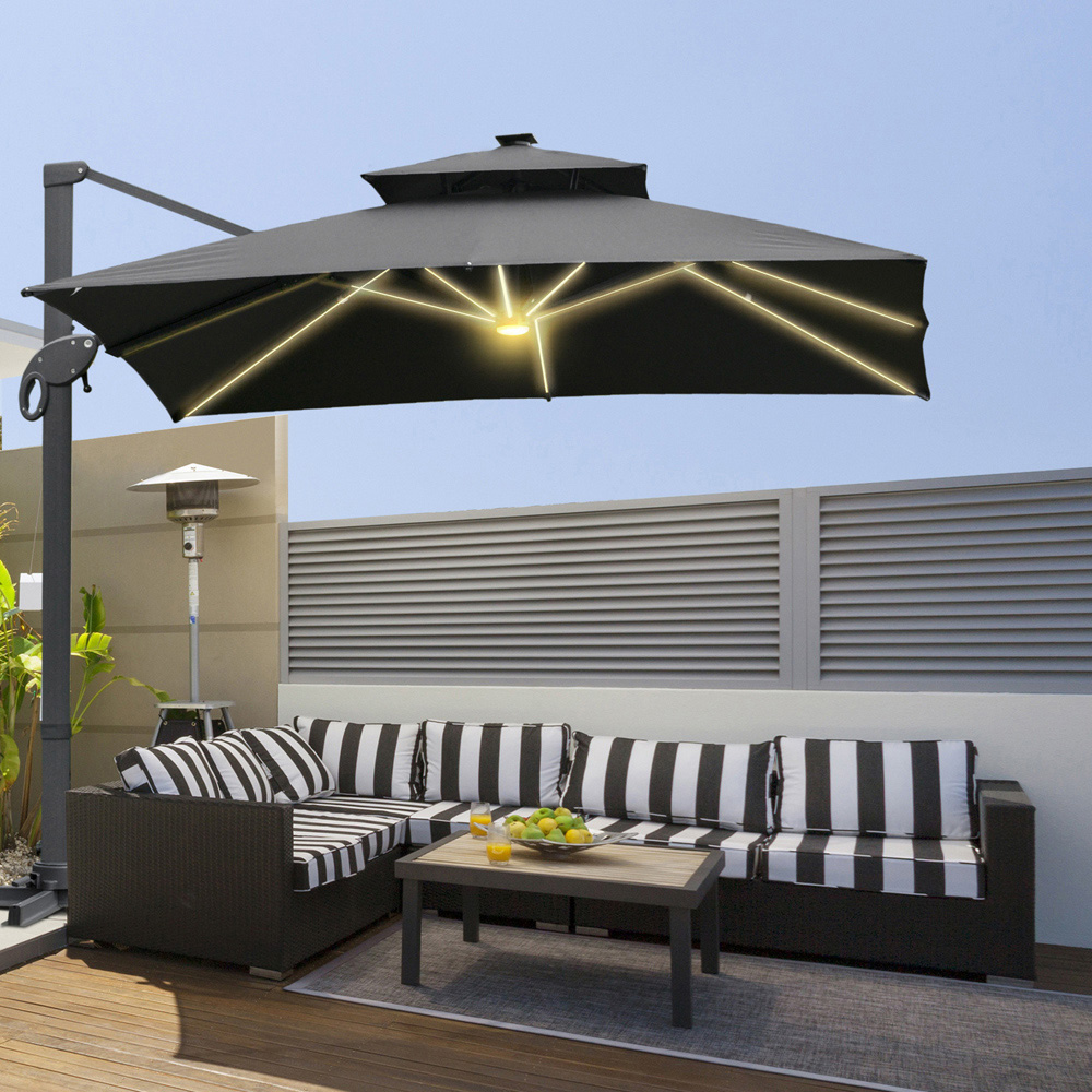 Outsunny Dark Grey LED Cantilever Roma Parasol with Cross Base 3m Image 2