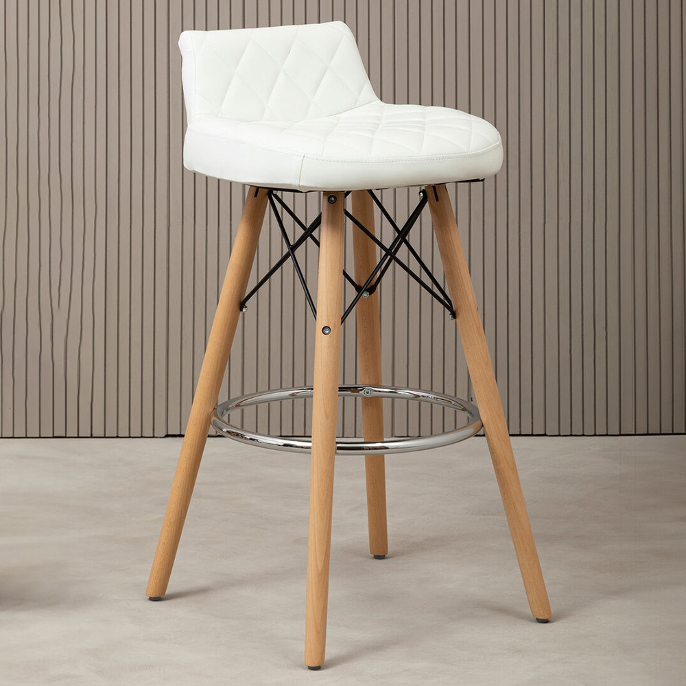 Premier Housewares Stockholm White Leather Effect Seat Bar Stool Image 1