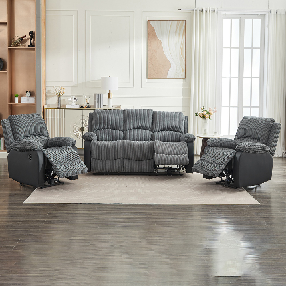 Furniture One 5 Seater Grey Sectional Corduroy Electric Recliner Sofa Image 4