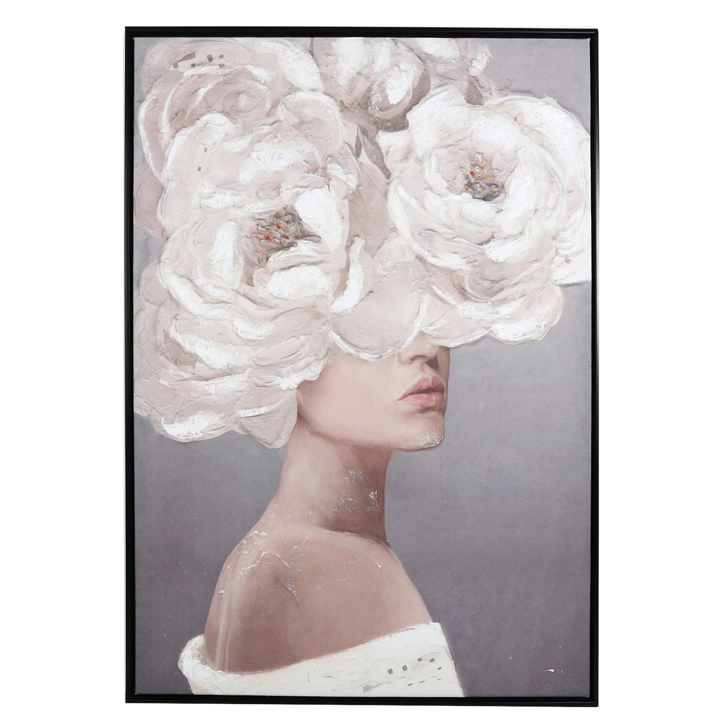 Neutral Bloom Lady Textured Framed Wall Art 100 x 70cm Image