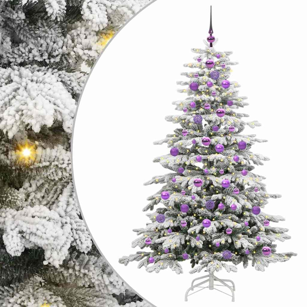 vidaXL Pre-Lit Lilac Baubles White Artificial Snow Flocked Christmas Tree 6ft Image 2