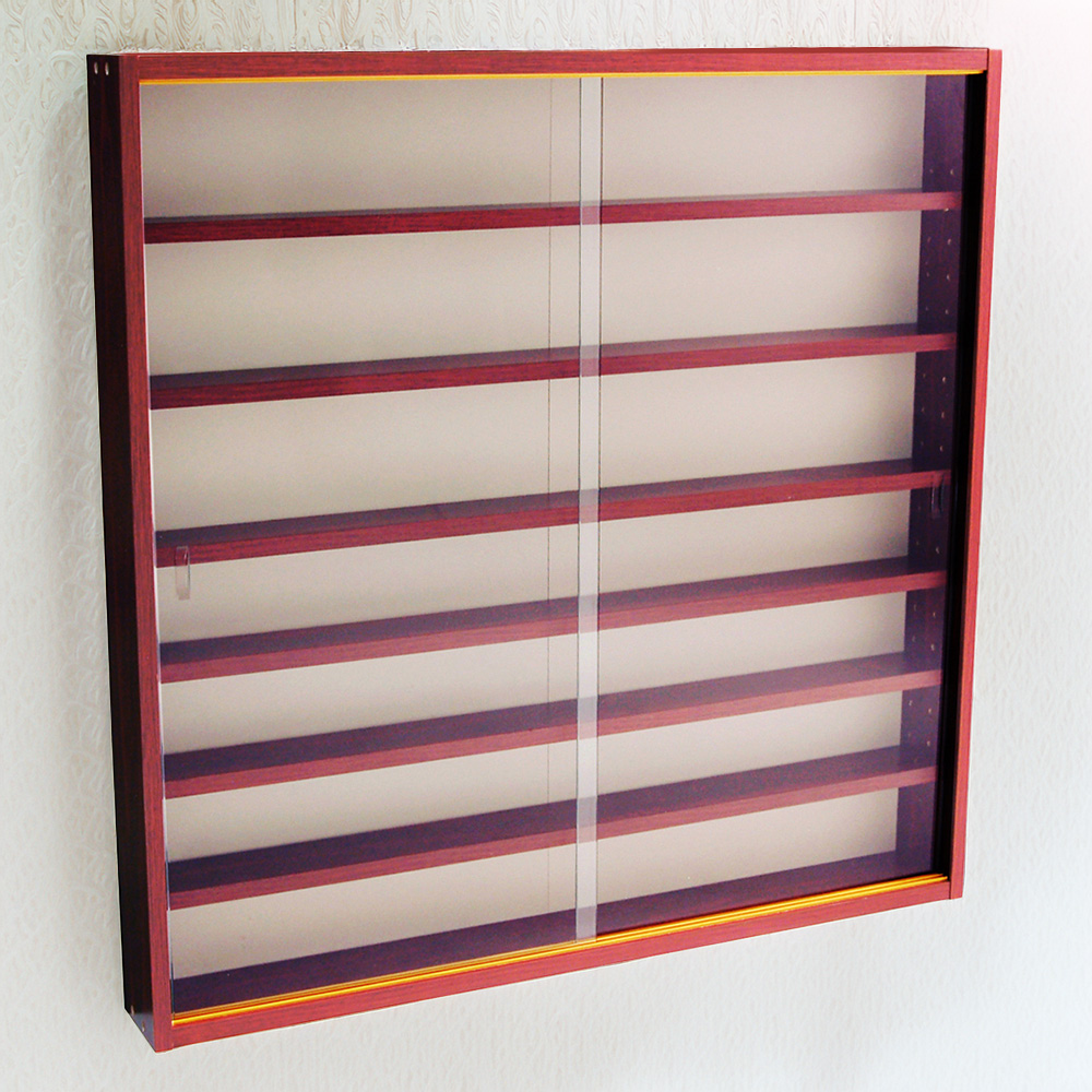 Watsons Reveal 6 Shelf Mahogany Glass Display Wall Cabinet Image 1