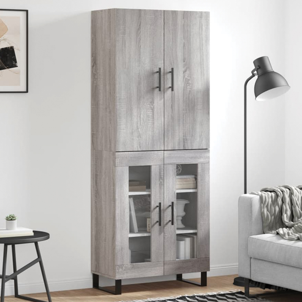 vidaXL 4 Door 2 Drawer Grey Highboard Image
