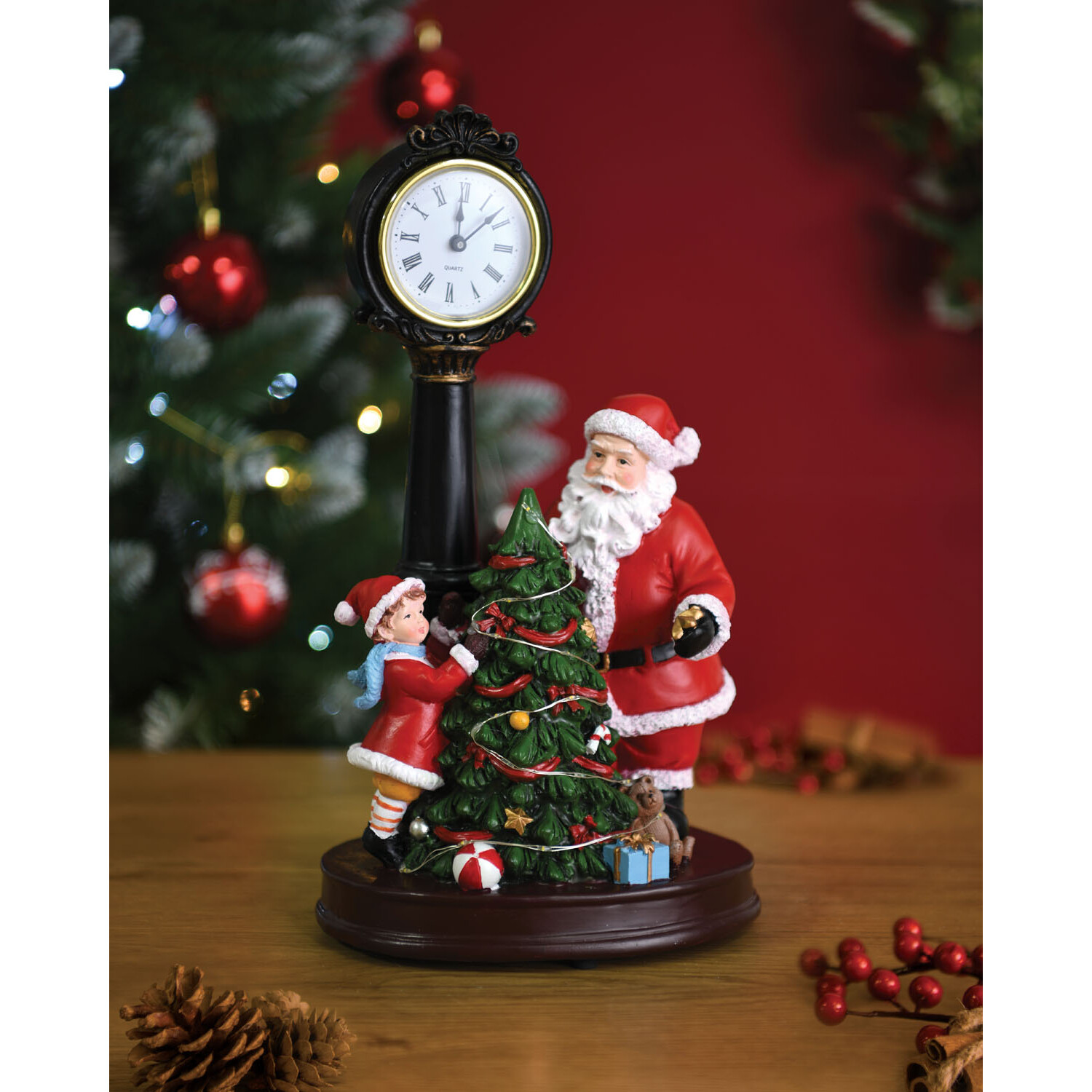 Santa and Tree Clock LED Figurine - Brown Image 2