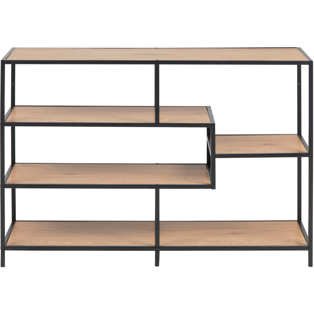 Florence Seaford 4 Shelf Oak and Black Metal Bookcase Image 3