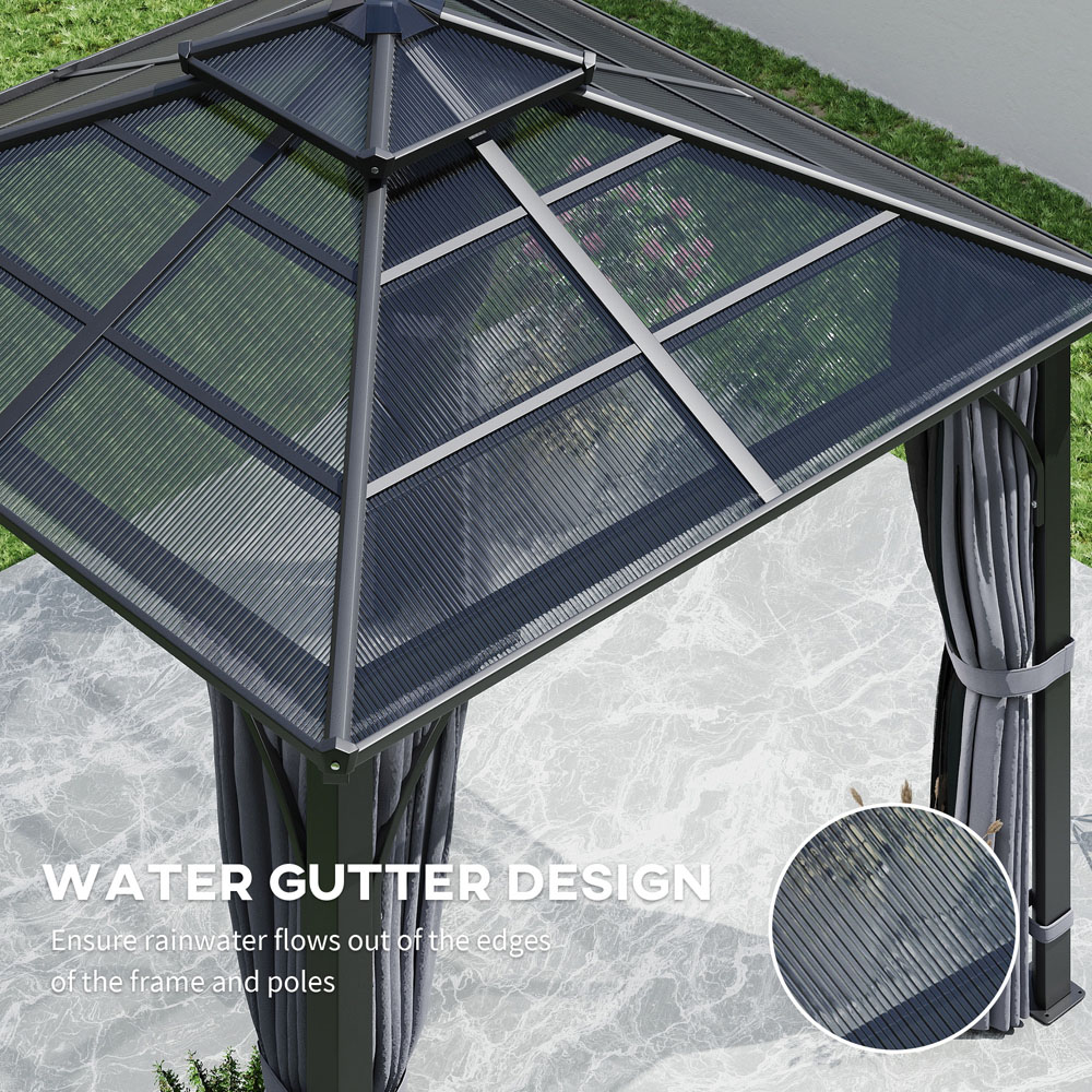 Outsunny 3 x 3m Grey Polycarbonate Roof and Side Hard Top Gazebo Image 7
