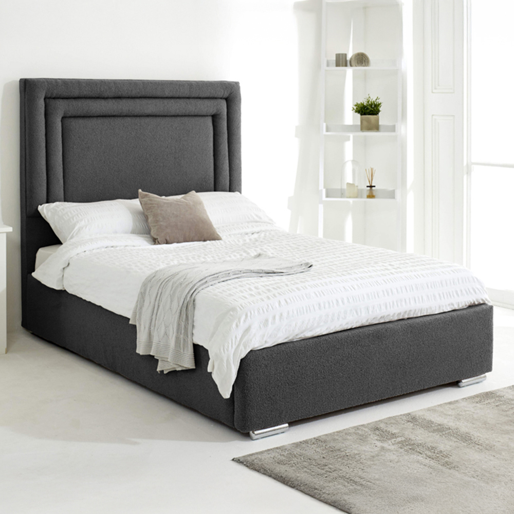 Eleganza Santiago Single Steel Arlington Fabric Bed Frame with Boxed Headboard Image 1