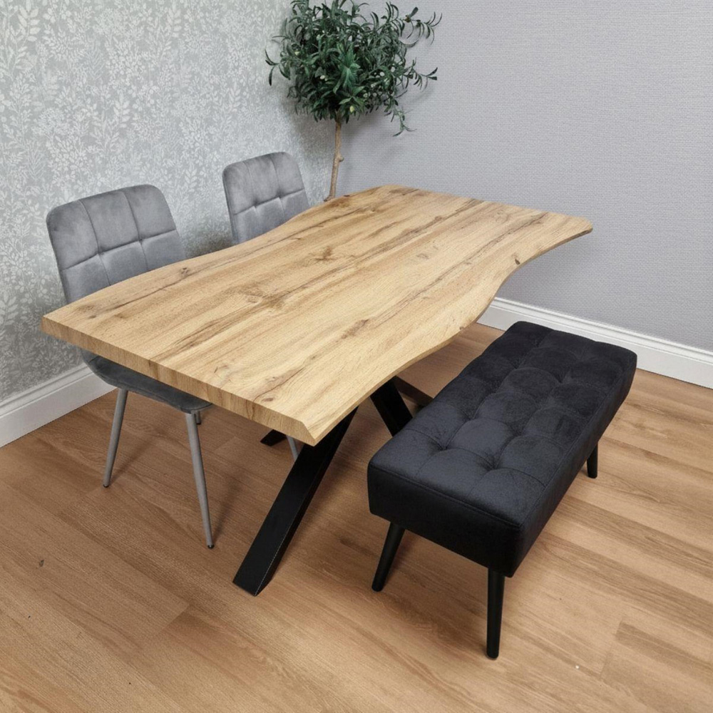 Portland 3 Seater Velvet Wooden Dining Set with Bench Grey and Black Image 1