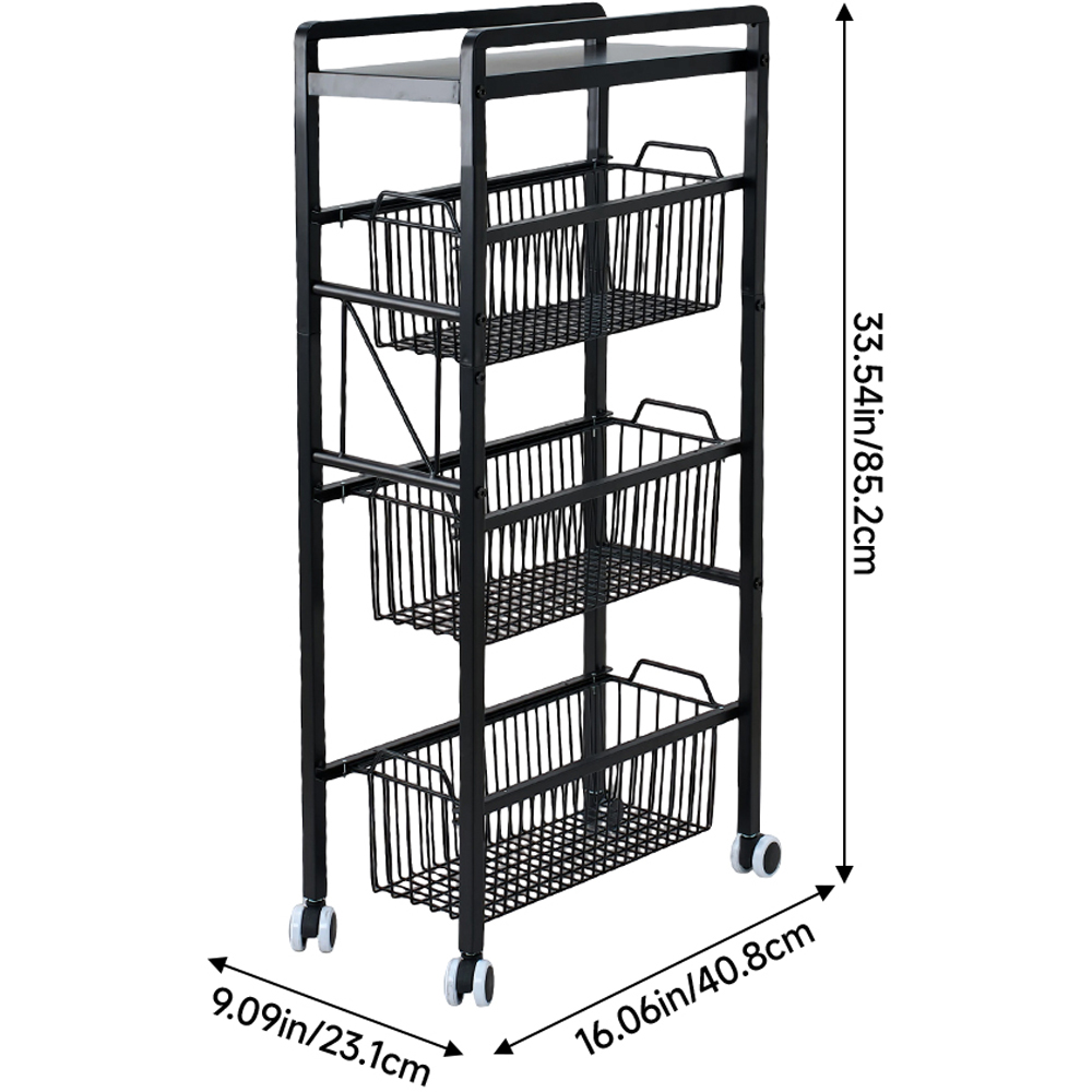 Living and Home 4-Tier Black Carbon Steel Pull-Out Storage Trolley Image 9