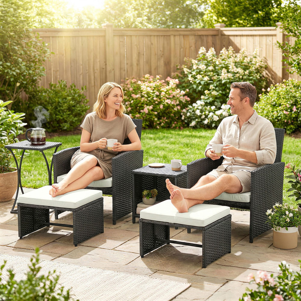 Outsunny 2 Seater Black Rattan Garden Sofa Set Image 2