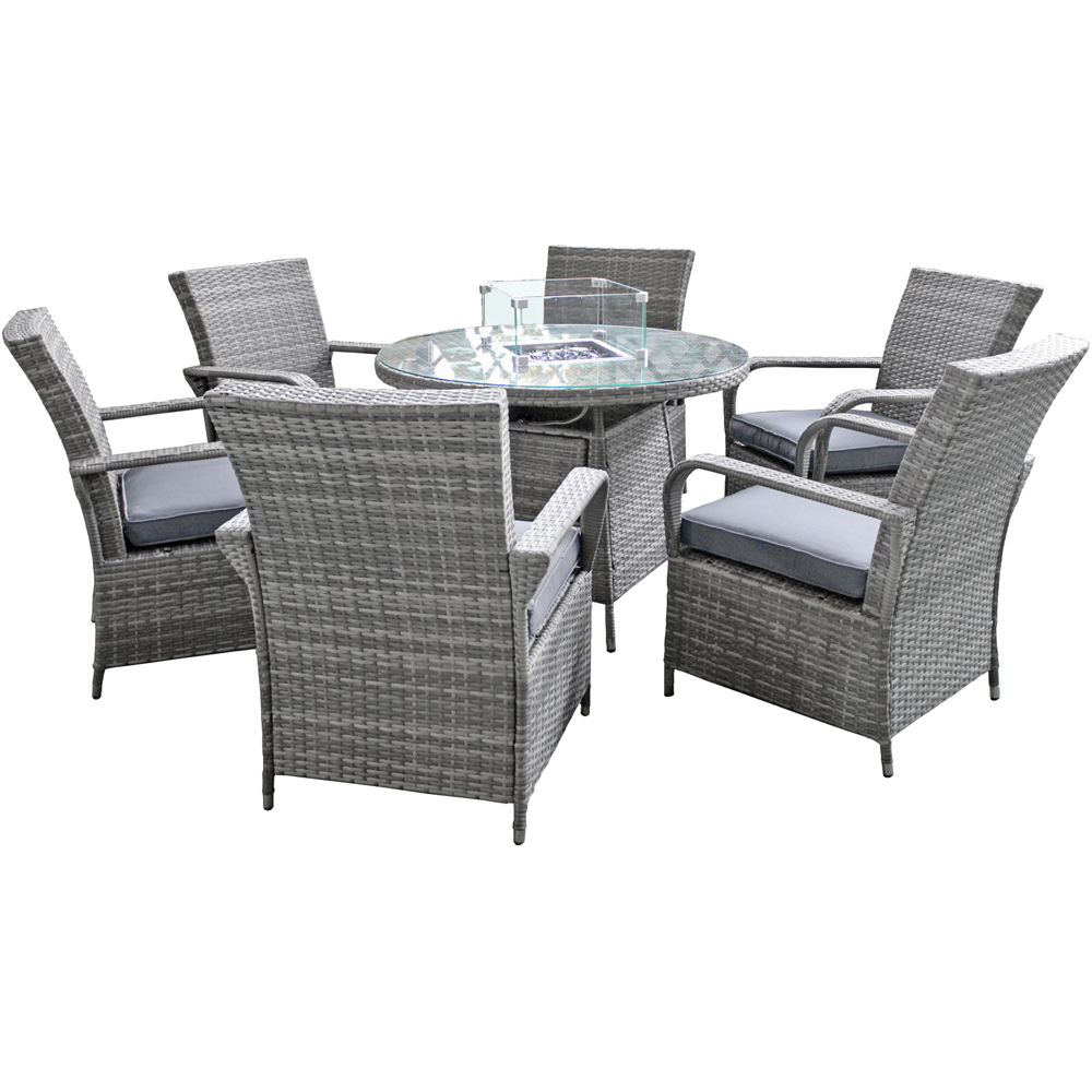 Oseasons Windsor 6 Seater Rattan Dining Set with Firepit Mixed Grey  Image 2