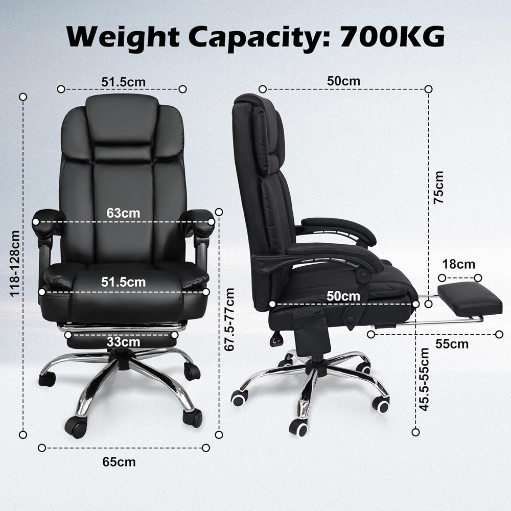 Alivio Black PU Leather Swivel Recliner Office Massage Chair with Footrest Image 9