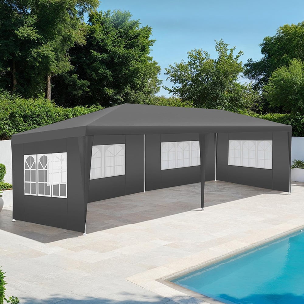 tectake Novara 6 x 3m Grey Gazebo with 5 Side Panels Image 1