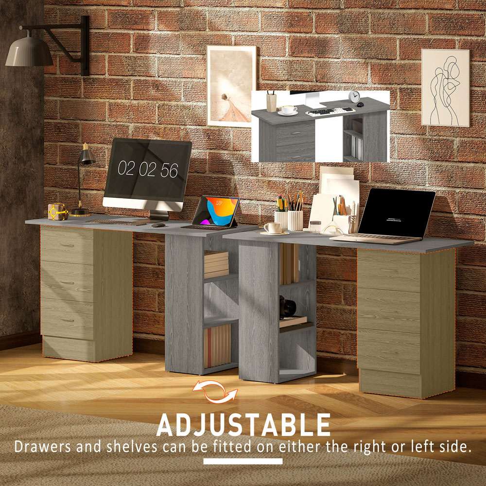 HOMCOM 3 Drawer 3 Shelf Computer Desk Grey Image 6
