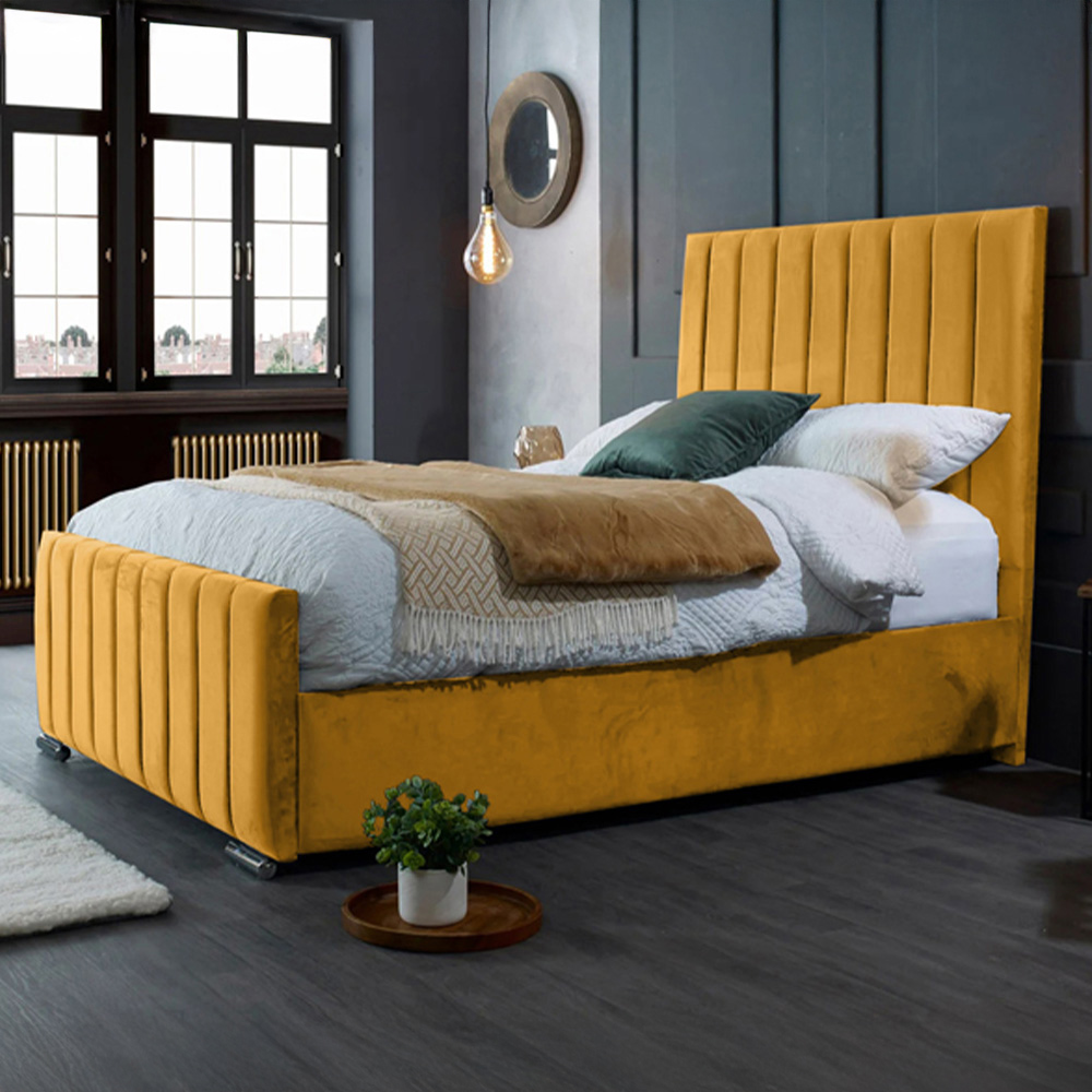 Eleganza Home Redding Super King Size Mustard Plush Velvet Bed Frame with Headboard Image 1