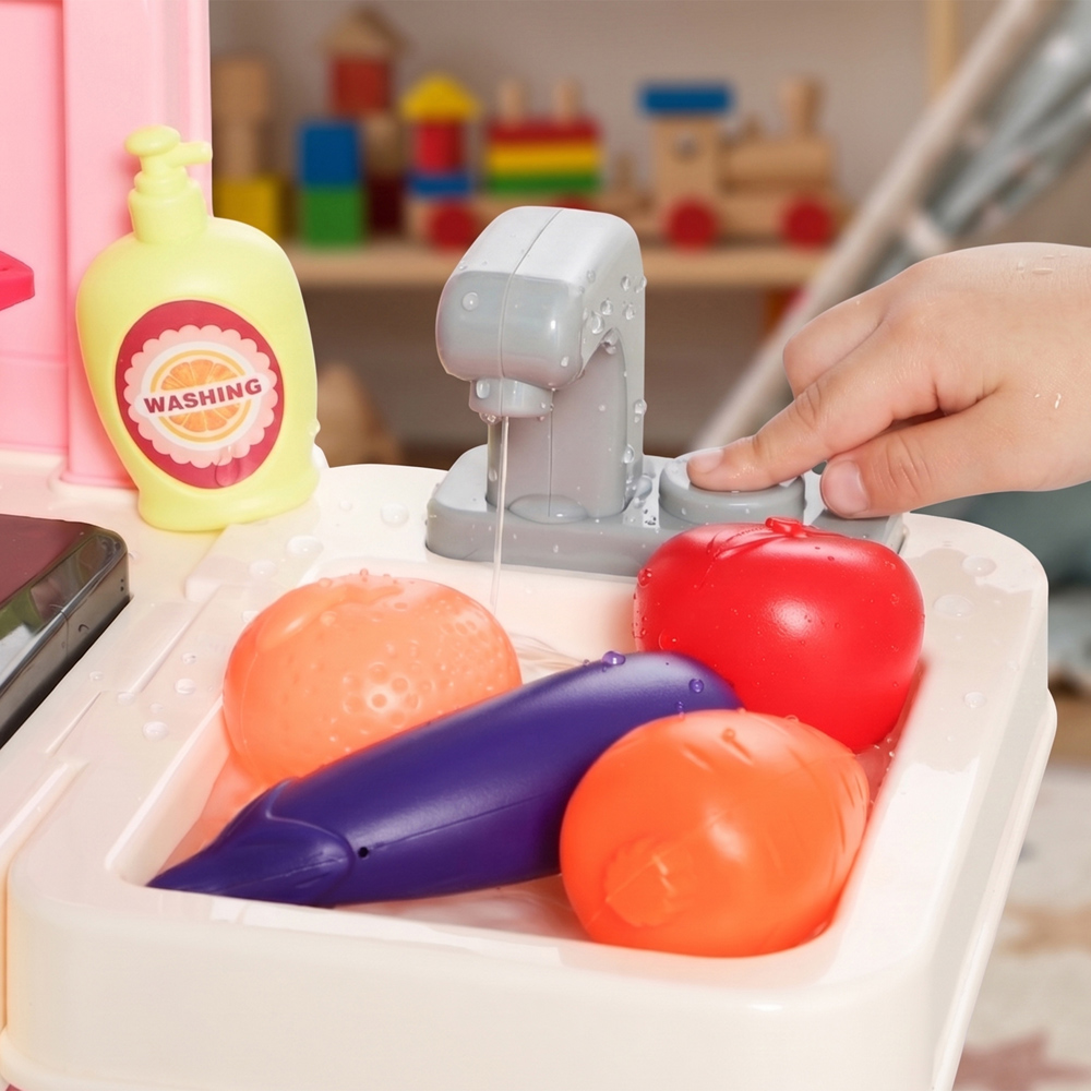AIYAPLAY Kids Pink 33 Piece Kitchen Playset with Light Sound and Storage Image 2