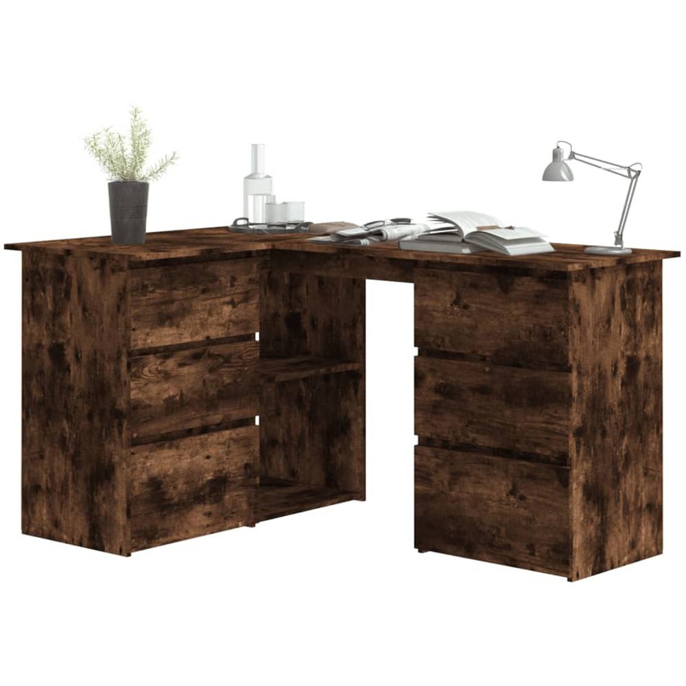 vidaXL 2 Door 4 Drawer 2 Shelf Corner Computer Desk Smoked Oak Image 3