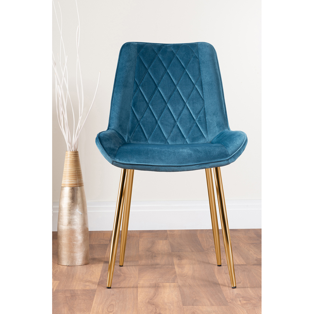 Furniturebox Cesano Set of 2 Blue and Gold Velvet Dining Chair Image 2