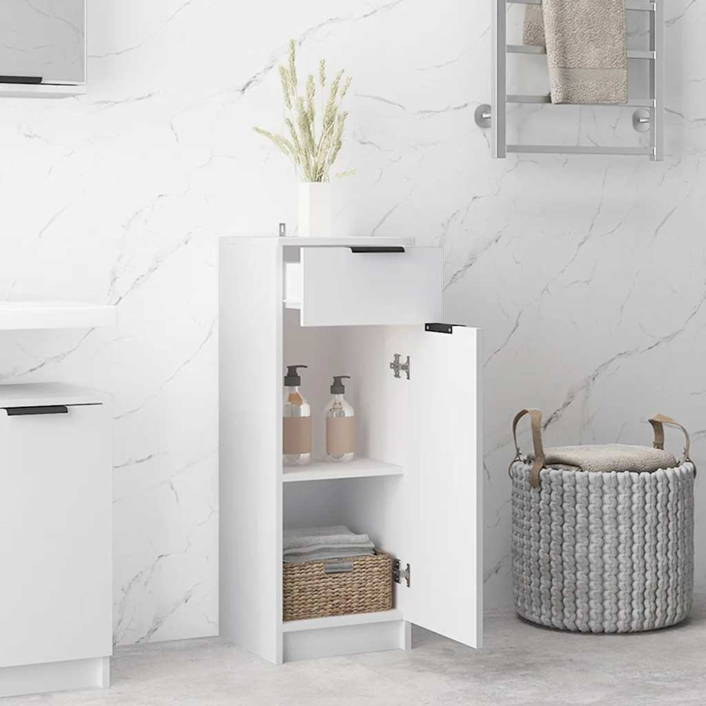 vidaXL Single Door Single Drawer White Narrow Bathroom Cabinet Image 8
