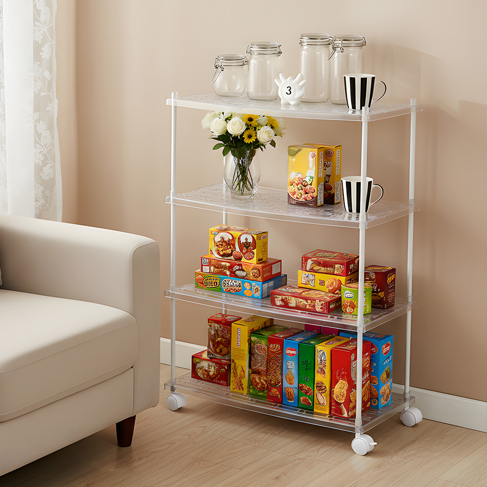 Living and Home 4 Shelf Clear Rolling Storage Cart Image 7