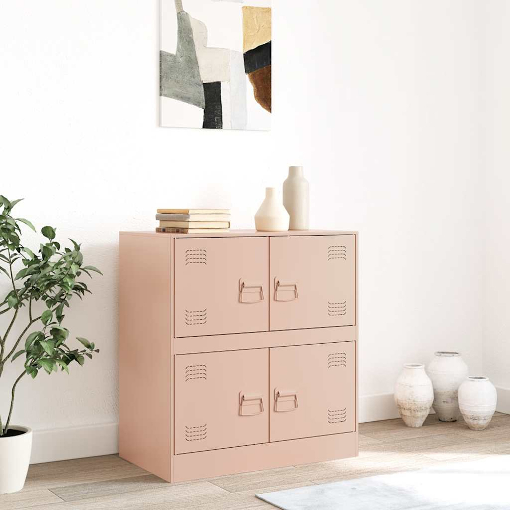 vidaXL 4 Door Pink Steel Sideboard Image 9