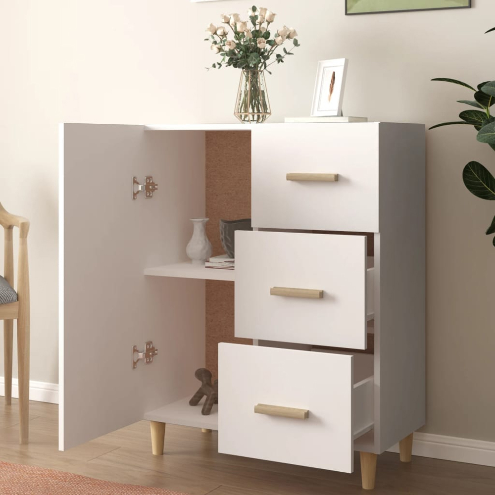 vidaXL Single Door 3 Drawer White Sideboard Image 3
