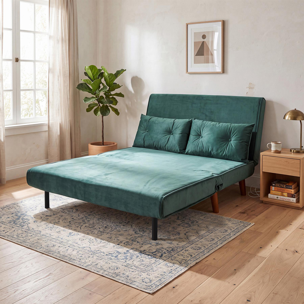 Portland Double Sleeper Green Velvet Sofa Bed Image 5