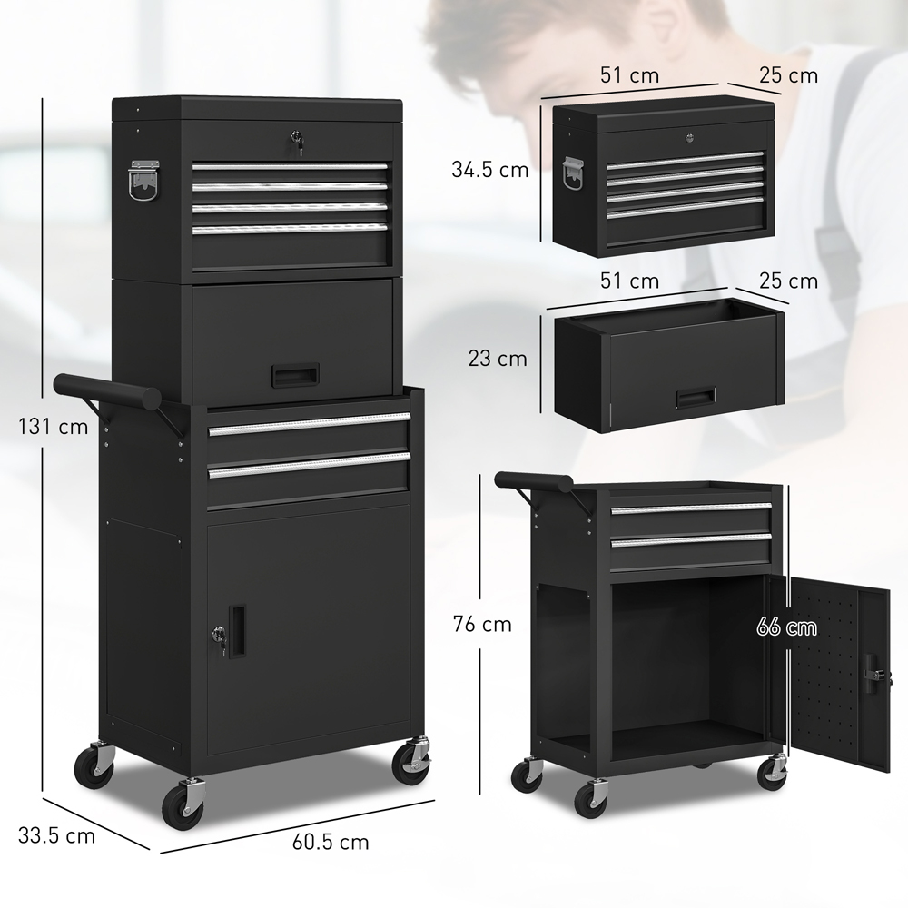 HOMCOM 6 Drawer Black 3-in-1 Roller Tool Chest Image 9