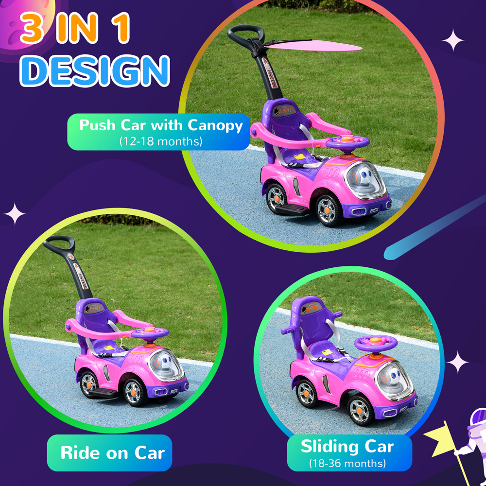 Tommy Toys 3 in 1 Cartoon Robot Baby Car with Removable Canopy Pink Image 4
