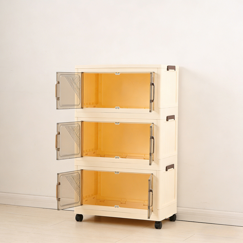 Living and Home 3-Tier Cream and Amber Transparent Foldable Storage Cabinet with Castors Image 7