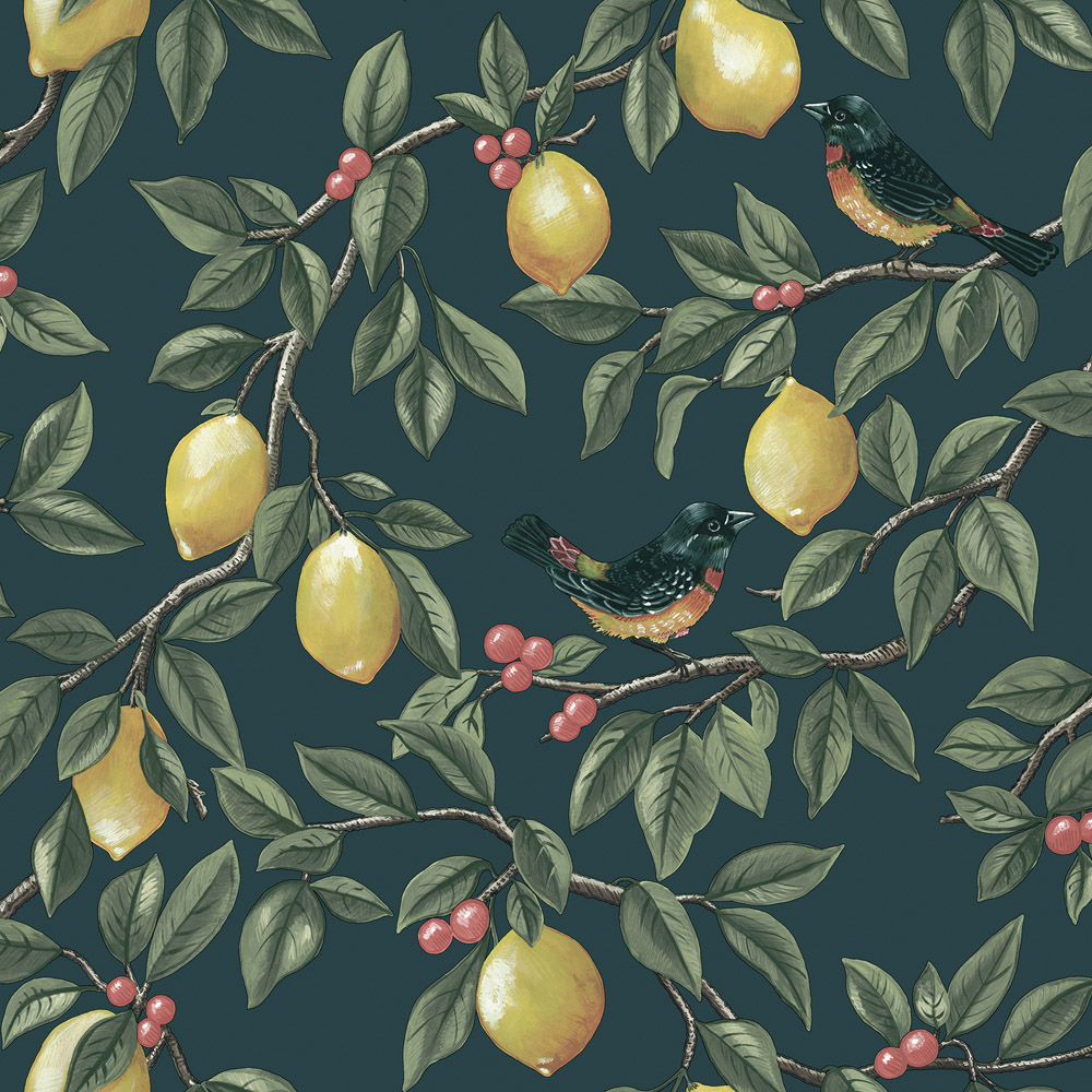 Holden Decor Lemon Leaf Trail Teal Wallpaper Image 1