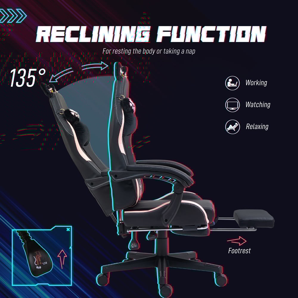 HOMCOM Black Reclining Gaming Chair with Footrest Image 6