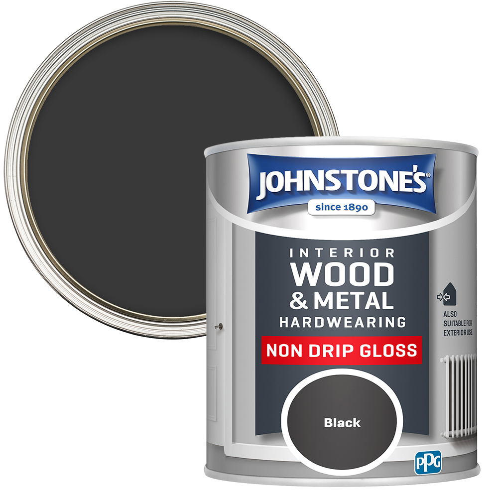 Johnstone's Non Drip Wood and Metal Black Gloss Paint 750ml Image 1