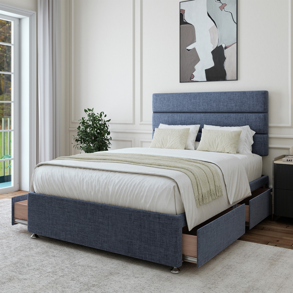 Bedmaster Super King Midnight Linen 4 Drawer Divan Base with Milan Headboard Image 2