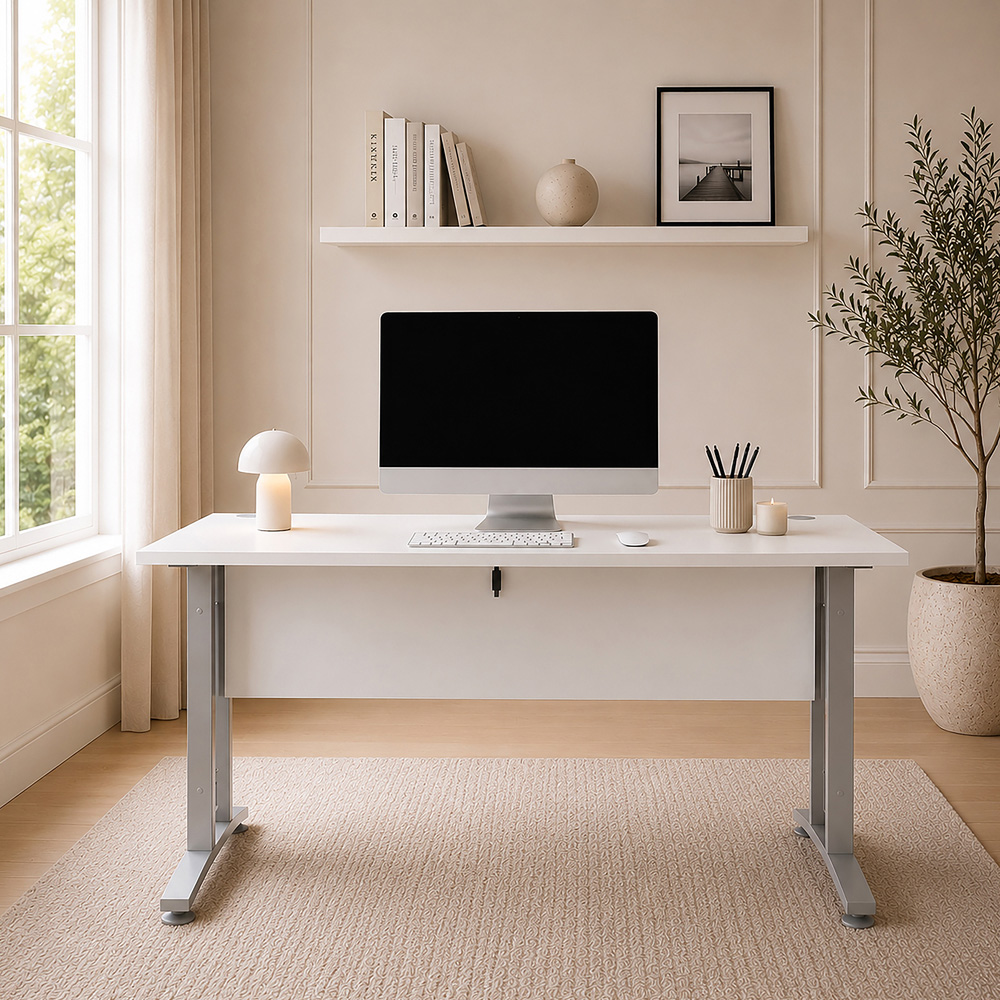 Florence Wooden and Steel 150cm Desk White and Silver Grey Image 6