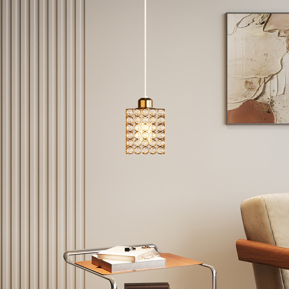 Living and Home Gold Iron Cube Glass Discs E27 Pendant Light Image 7