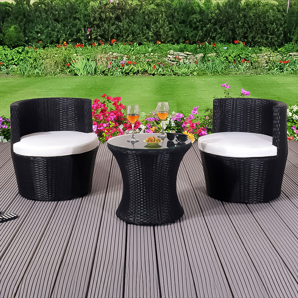 Brooklyn 2 Seater Stackable Rattan Bistro Set with Cover Black Image 1