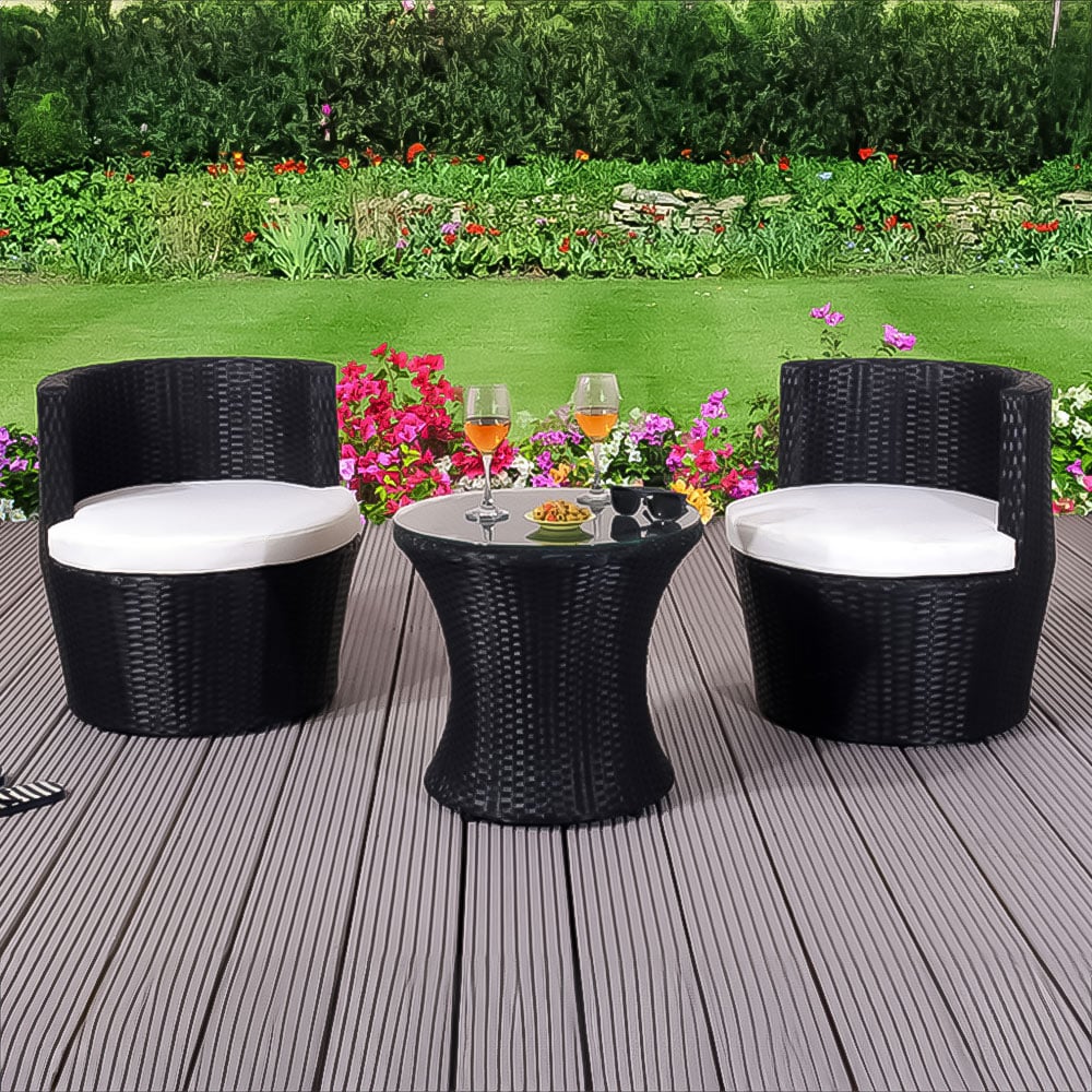 Brooklyn 2 Seater Stackable Rattan Bistro Set with Cover Black Image 1