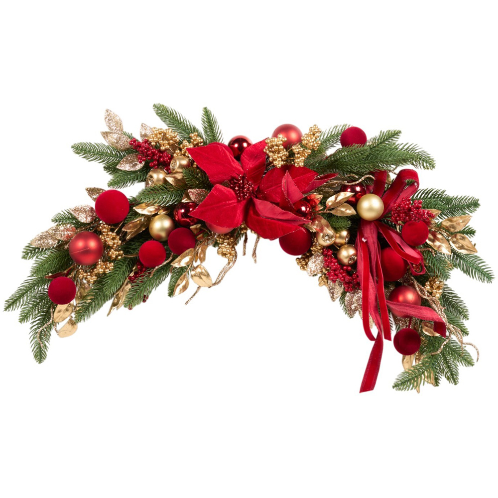Noel Ribbon Poinsettia Swag Image 1