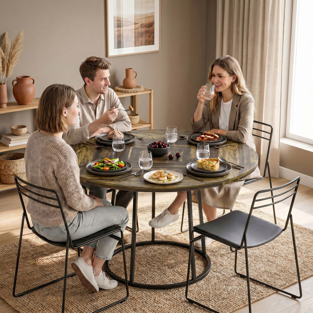 HOMCOM 6 Seater Round Dining Table Rustic Brown Image 8
